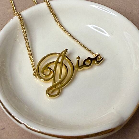 Dior Gorgeous Gold Script Logo Necklace - Picture 2 of 5